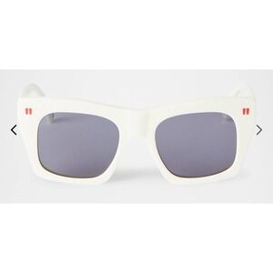 OFF WHITE Sunglasses White Squared Frame Red Accents Gray Lenses‎